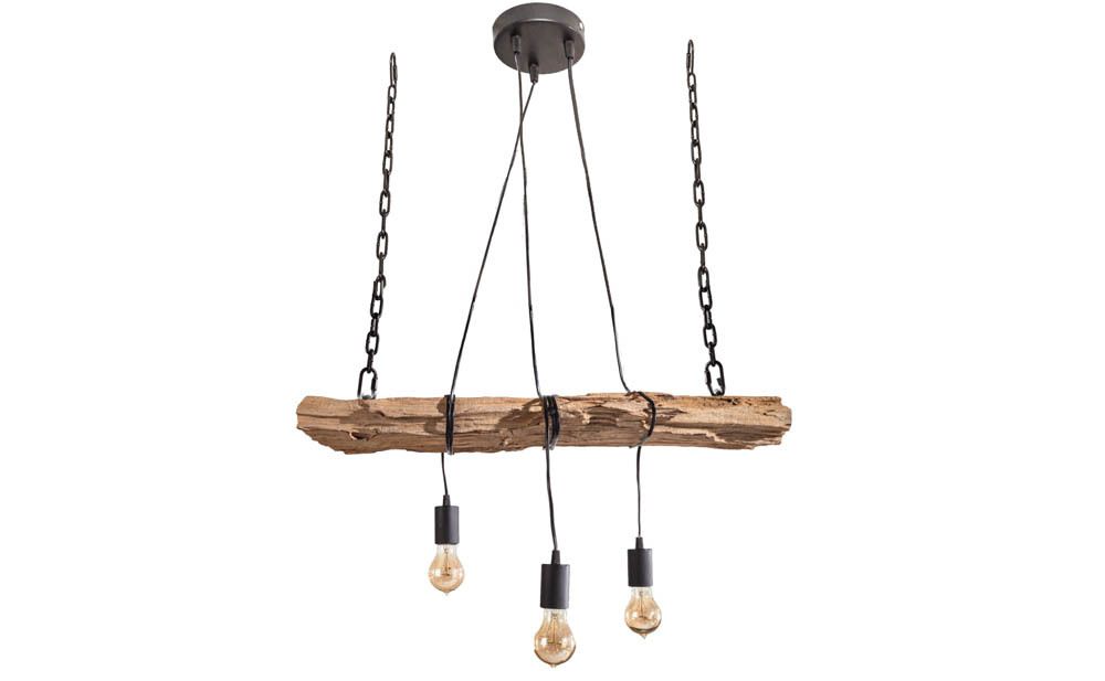 Industrial Hängelampe BARRACUDA 70cm recyceltes Massivholz mit 3 Leuchten