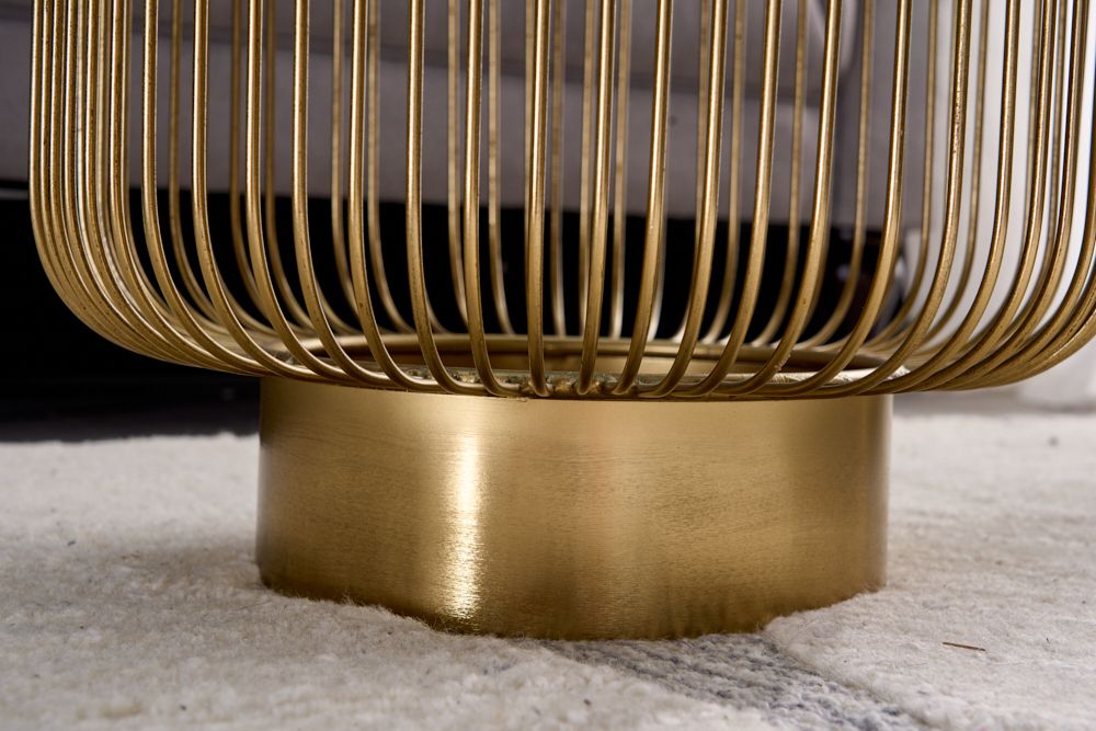 Filigraner Design Beistelltisch VARIATION 50cm gold Metall rund Schwarzglas Handarbeit