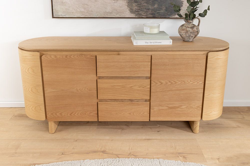 Modernes Sideboard OAK GRAIN 160cm natur Eichenholz vier Fächer mit drei Schubladen