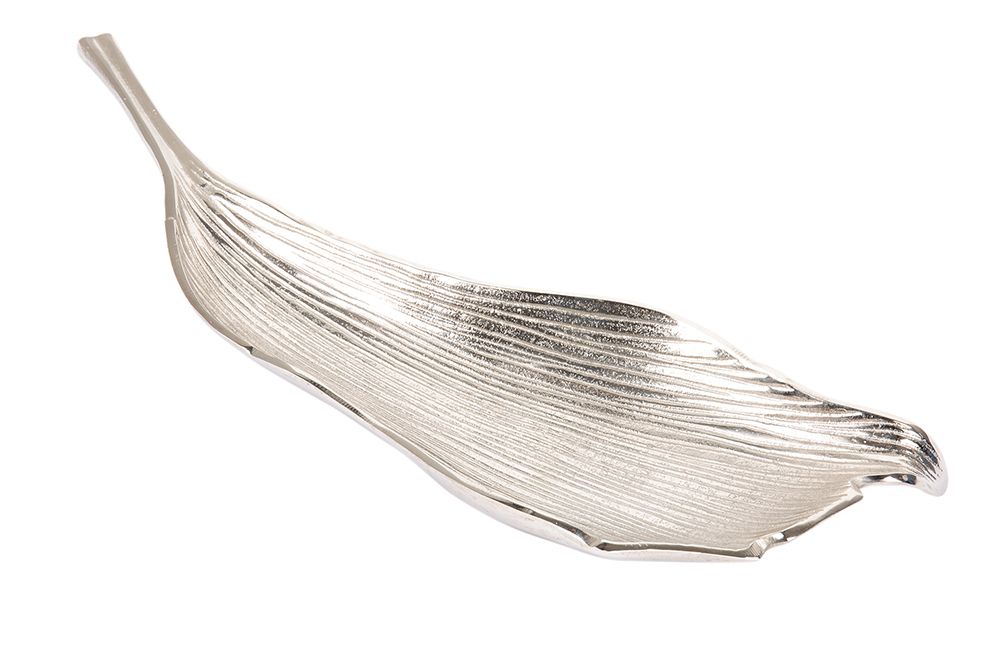 Handgefertigte Deko Schale ABSTRACT LEAF 65cm silber Aluminium
