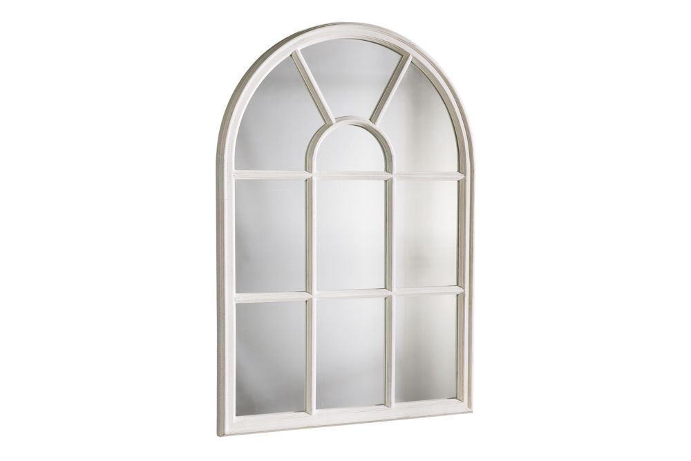 Design Wandspiegel CASTILLO 100cm weiß Landhausstil Fensterspiegel Rundbogen Shabby Chic