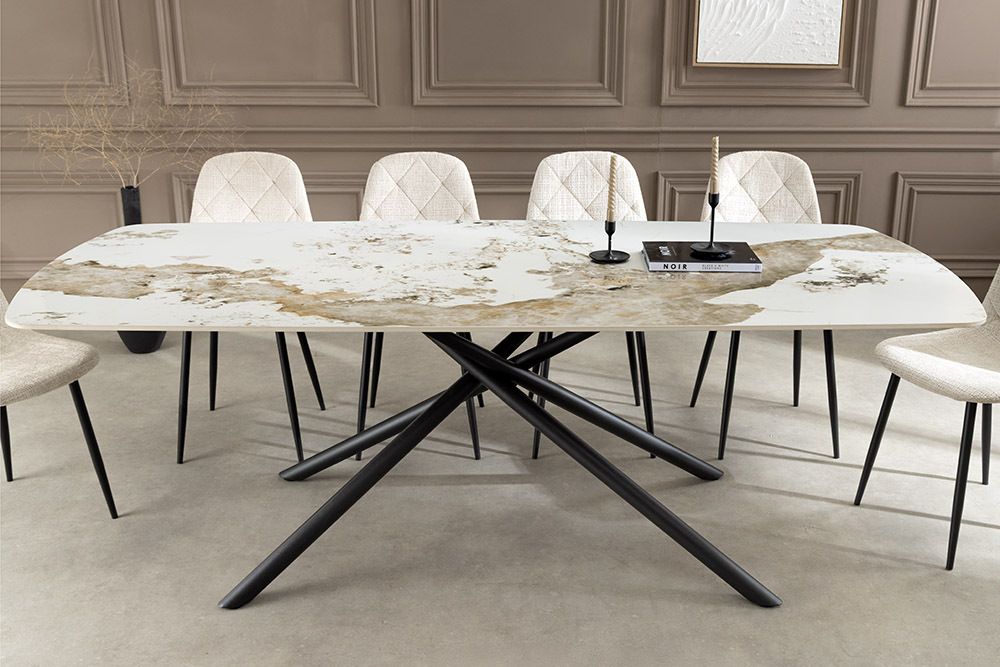 Design Esstisch OSAKA 160cm weiß schwarz Pandora Keramik Sterngestell Metall