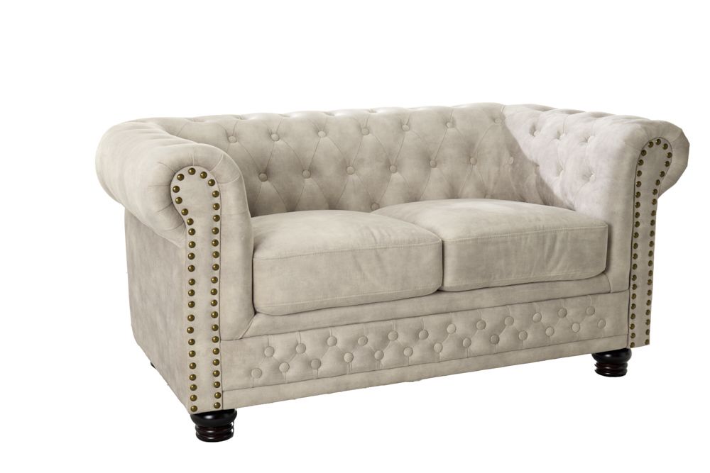 Chesterfield 2-Sitzer Sofa 150cm champagner beige Samt Federkern Knopfheftung