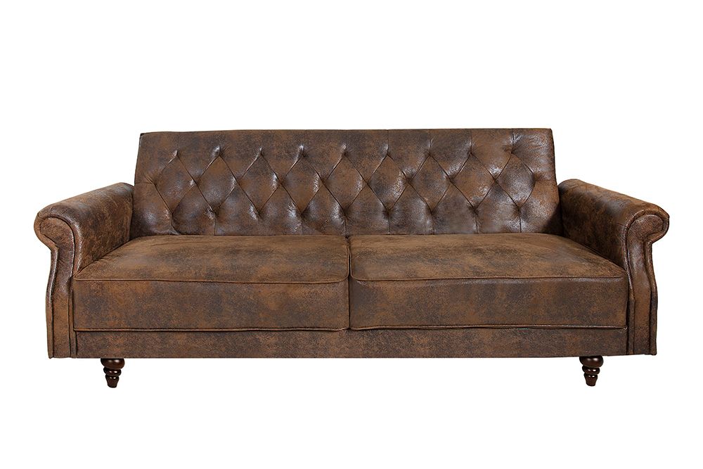 Chesterfield 3-Sitzer Sofa MAISON BELLE AFFAIRE 220cm antik braun Microfaser mit Schlaffunktion