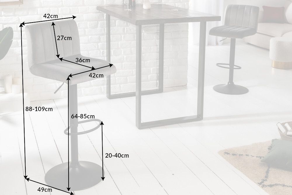 Drehbarer Barhocker PORTLAND grau Samt Barstuhl mit Lehne höhenverstellbar