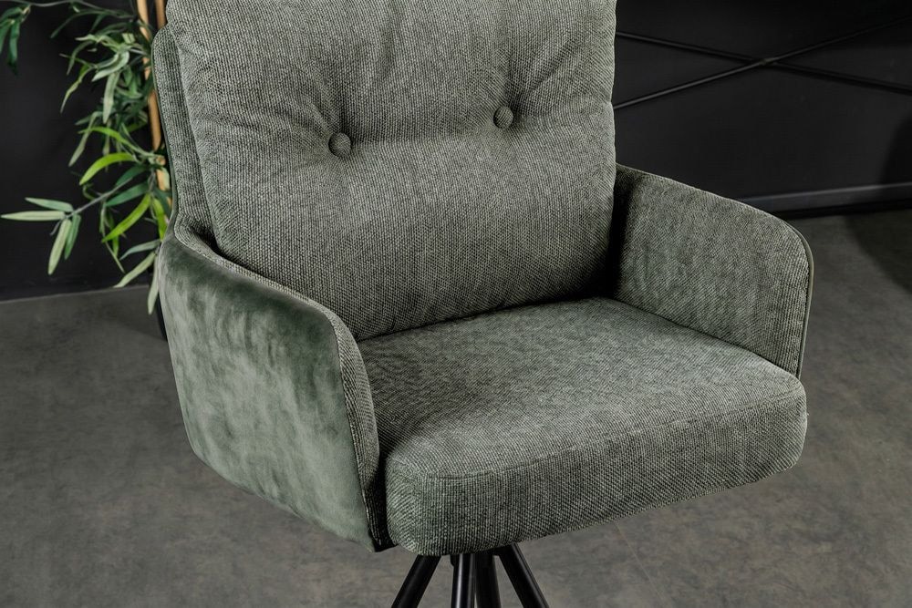 Drehbarer Design Barhocker BIG GEORGE grün Samt Taschenfederkern mit Armlehnen Metall