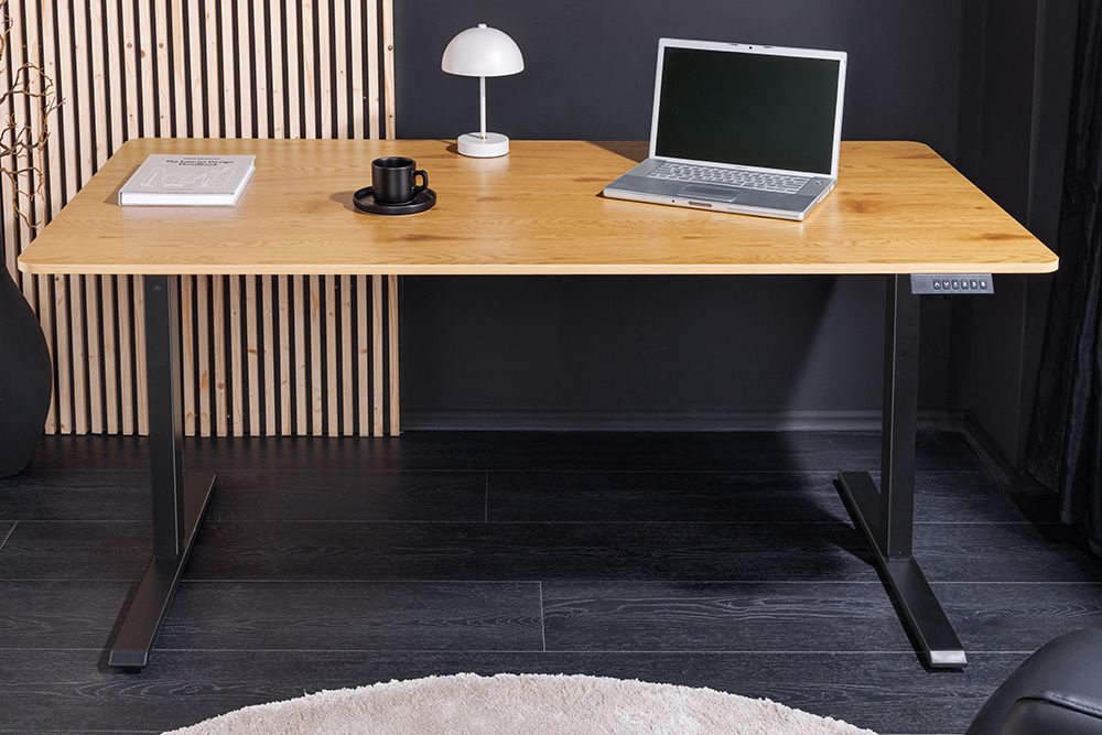Höhenverstellbarer Schreibtisch OAK DESK 160cm natur Eiche schwarz Metall