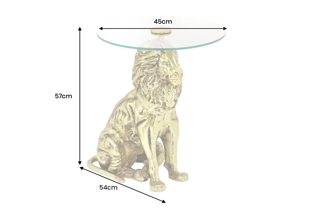 Runder Beistelltisch WILDLIFE LION 60cm gold antik Metall Glas Löwen Skulptur