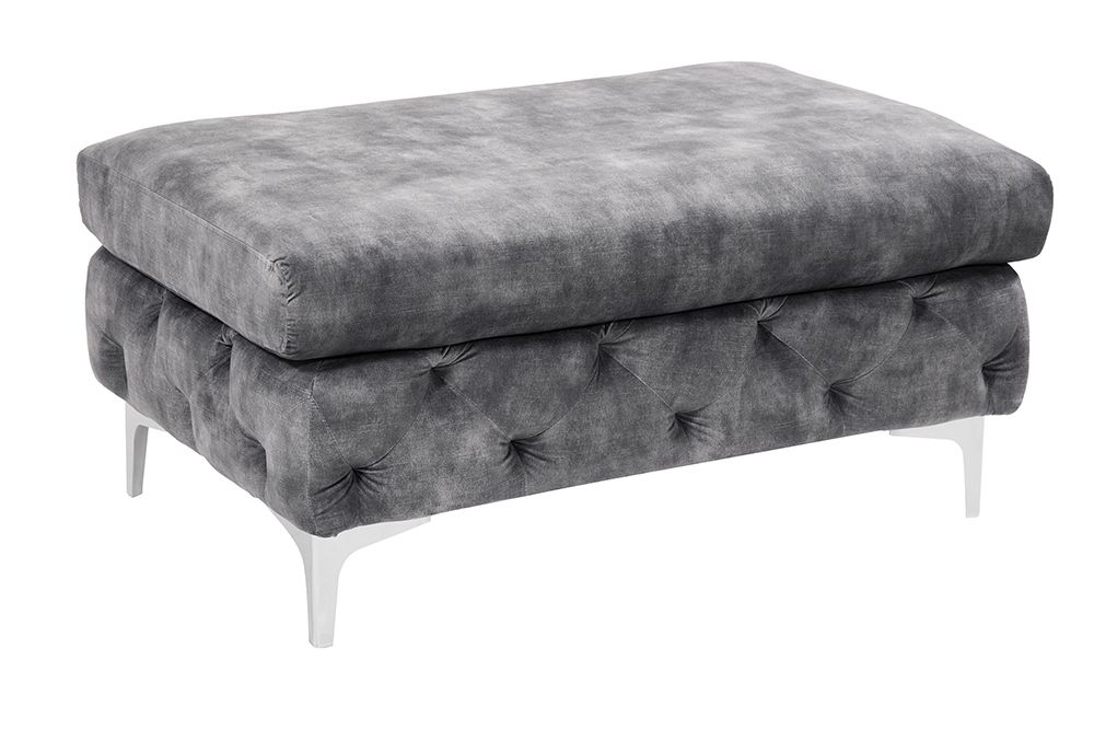 Chesterfield Hocker MODERN BAROCK 90cm dunkelgrau Samt Sitzhocker Fußhocker