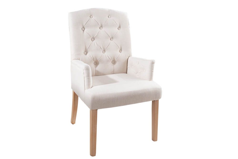 Eleganter Armlehnen Stuhl CASTLE beige mit Chesterfield Steppung im Landhausstil