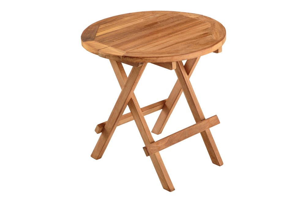 Massiver Gartenbeistelltisch EMPIRE TEAK 50cm natur Teakholz klappbar rund Outdoor