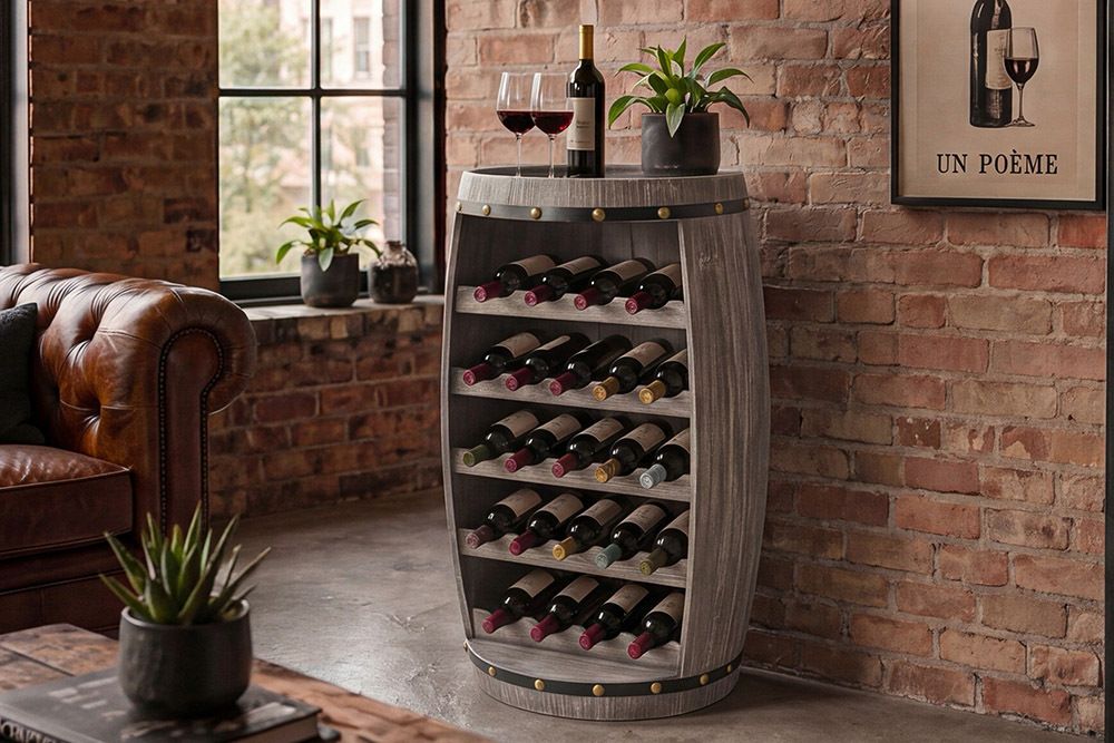 Authentisches Weinregal BODEGA 80cm natur Pinie Weinfass Shabby Chic