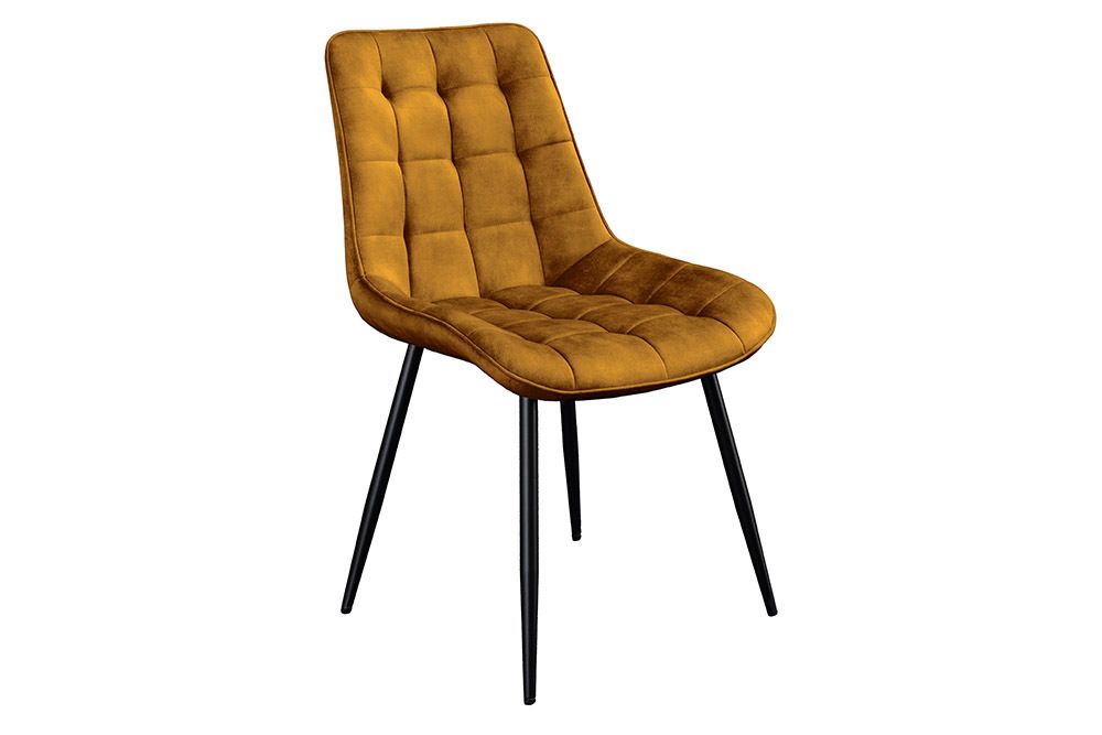 Design Stuhl ROADSTAR senfgelb Samt schwarze Metallbeine