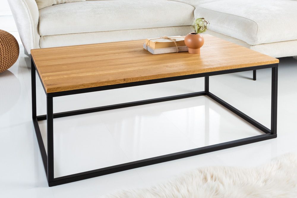 Industrial Couchtisch ARCHITECTURE 100cm Wildeiche geölt schwarzes Metallgestell Massivholz