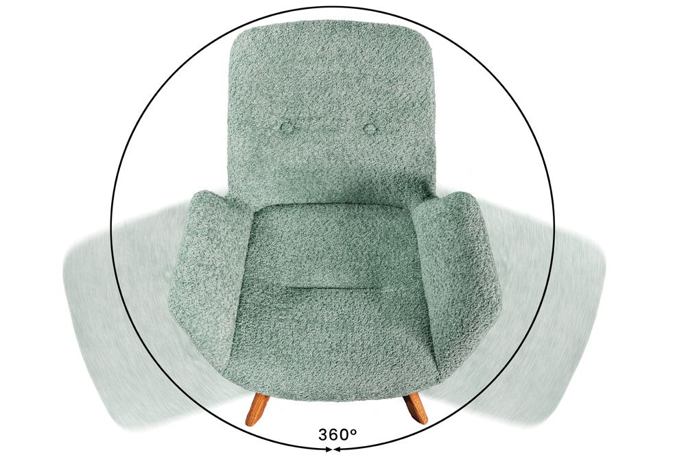 Drehbarer Design Stuhl BALTIC mint Bouclé natur Eiche Massivholz-Beine mit Armlehne