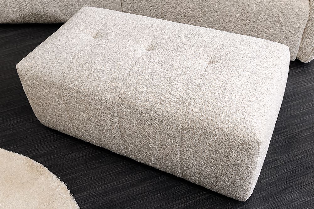 Moderner Hocker ROYAL 120cm champagner beige Bouclé Federkern Sitzhocker