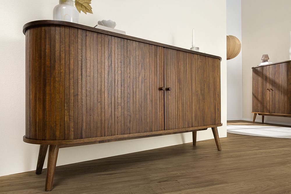 Retro Sideboard VALHALLA WOOD 160cm smoked Eichenholz Schiebetüren