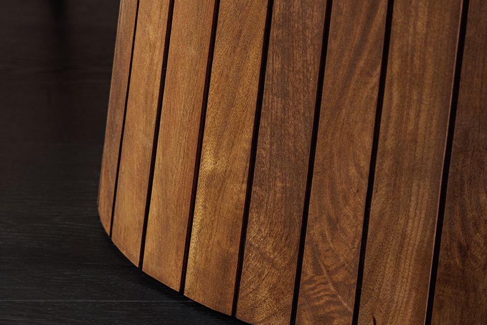 Ovaler Esstisch ART DECO 220cm braun smoked massives Mangoholz mit Säulenfuß