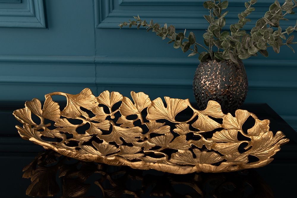 Dekorative Schale GINKGO LEAFS 50cm gold handmade Metall