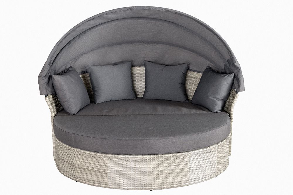 Outdoor Sonneninsel PLAYA LIVING 165cm hellgrau Polyrattan Aluminium inklusive Kissen wetterfest