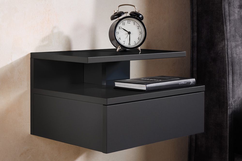 Hängender Nachttisch FLOATING 35cm schwarz Regal mit Schublade