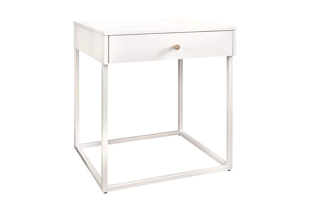 Industrial Beistelltisch SLIM LINE 50cm weiß Metall mit Schublade Nachttisch