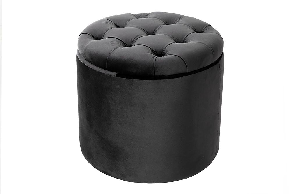 Runder Hocker MODERN BAROCK 50cm grau Samt mit Stauraum