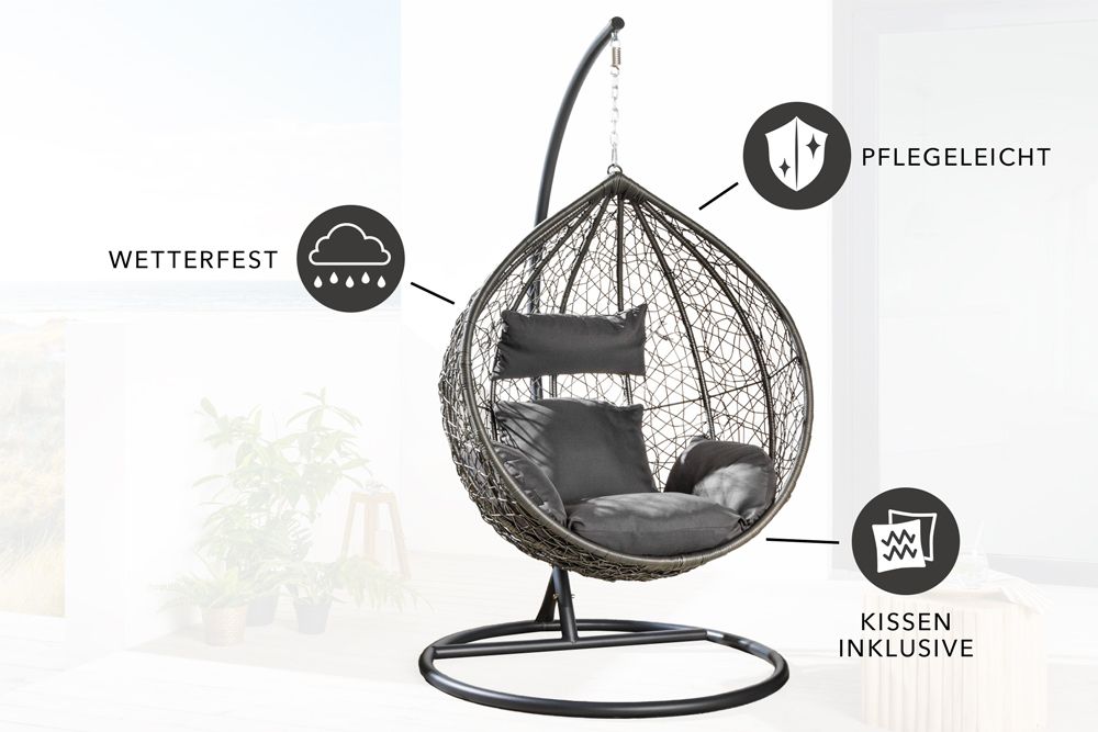 In- und Outdoor Hängesessel LOFT anthrazit grau Gartenstuhl inklusive Kissen wetterfest