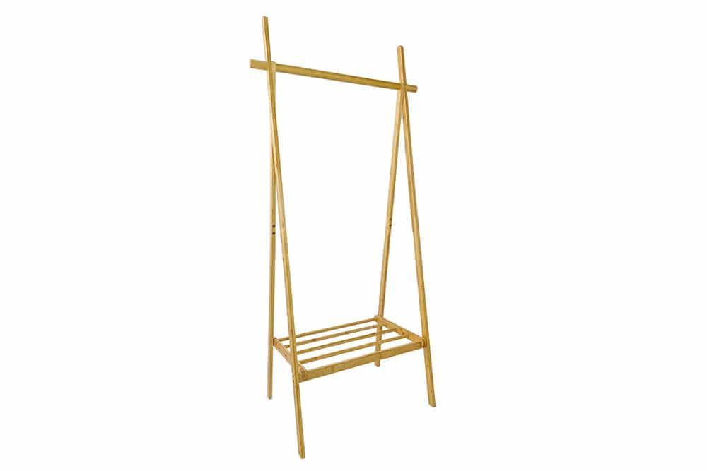 Massivholz Garderobe ZEN-BO 160cm natur Bambus Kleiderstange mit Ablage
