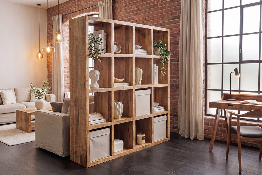 Massives Regal IRON CRAFT 160cm natur Mangoholz Bücherregal sechzehn Fächer