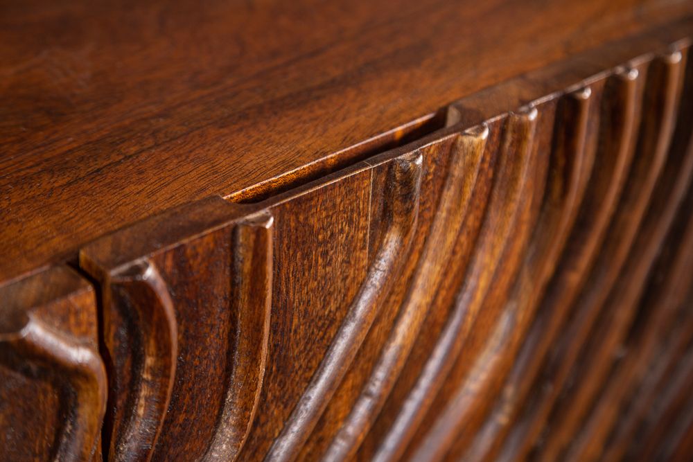 Handgearbeitetes Sideboard FLUID 160cm Mangoholz mit aufwendigen 3D Schnitzereien