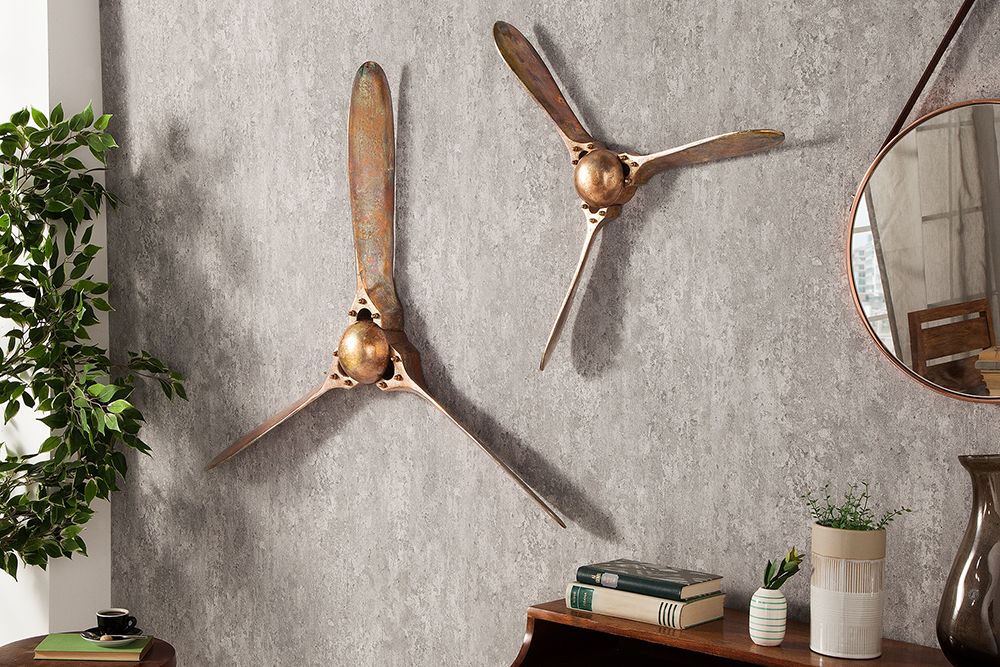 Authentische Wanddekoration SCREW III 60cm kupfer geflammt Flugzeug Propeller