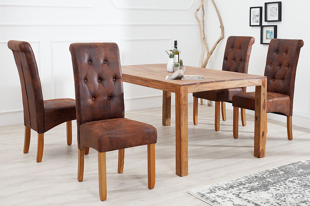 Edler Stuhl CASA whisky braun vintage mit Zierknöpfen Massivholzbeine
