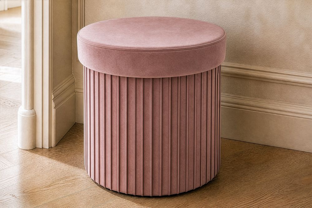 Runder Hocker ÉLAN 40cm rosa Samt faltbar mit Stauraum