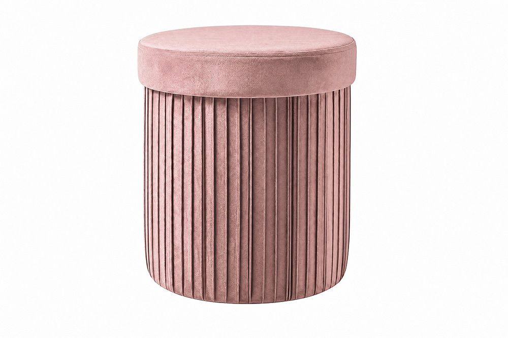 Runder Hocker ÉLAN 40cm rosa Samt faltbar mit Stauraum