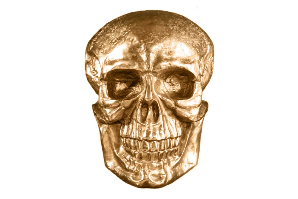 Exklusive Wandskulptur SKULL XXL 40cm gold Deko Totenkopf