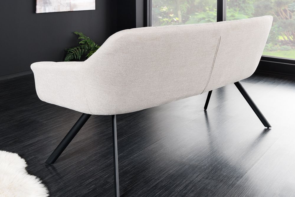 Esszimmer Sitzbank PAPILLON 165cm champagner beige mit Lehnen schwarzes Metallgestell