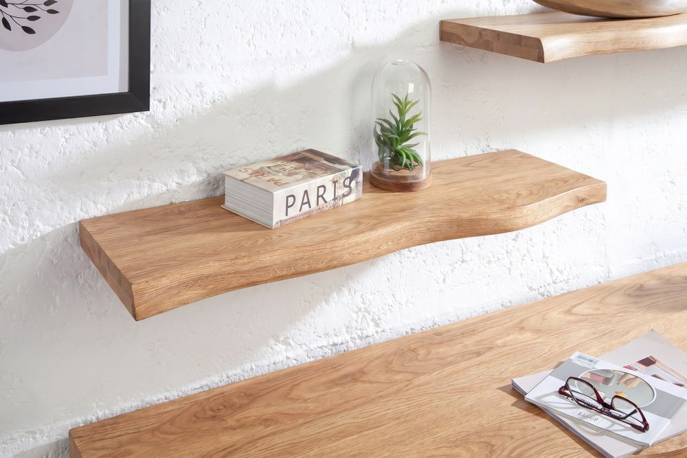 Massives Wandregal GRAND OAK 80cm natur geöltes Eichenholz Baumkante handmade