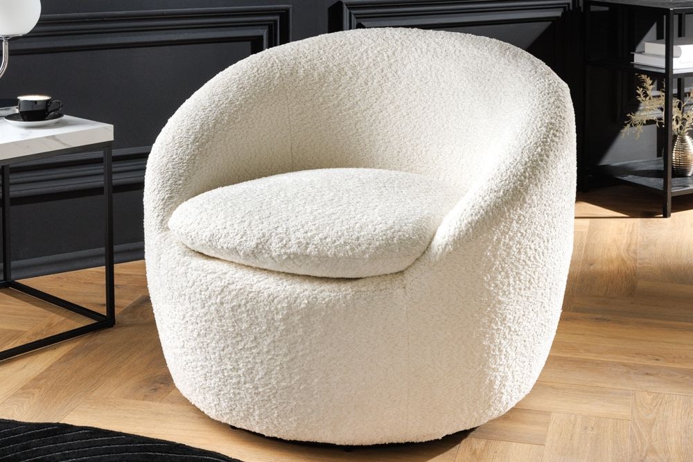 Drehbarer Design Sessel ALPINE beige Bouclé 360° mit Armlehnen