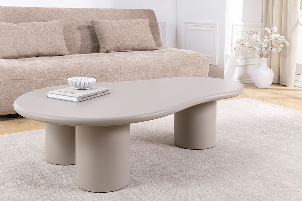 Stilvoller Couchtisch ORGANIKO 130cm cement greige organische Form