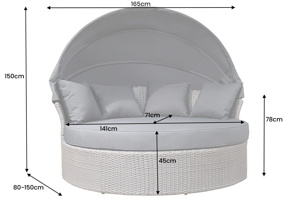 Outdoor Sonneninsel PLAYA LIVING 165cm grau Polyrattan Aluminium inkl. Kissen wetterfest