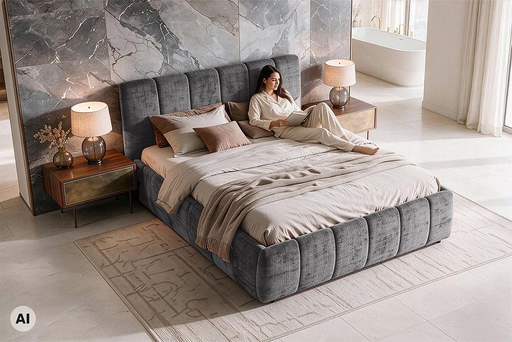 Design Boxbett ADLON 180x200cm grau Chenille mit Stauraum und Lattenrost