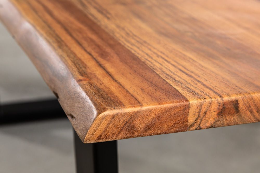 Massivholz Couchtisch MAMMUT 120cm Akazie natur V-Gestell schwarz 2,5cm Tischplatte