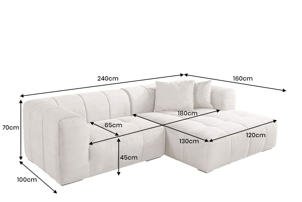 Modernes Sofa ZERO GRAVITY 240cm beige Cord 3-Sitzer Couch