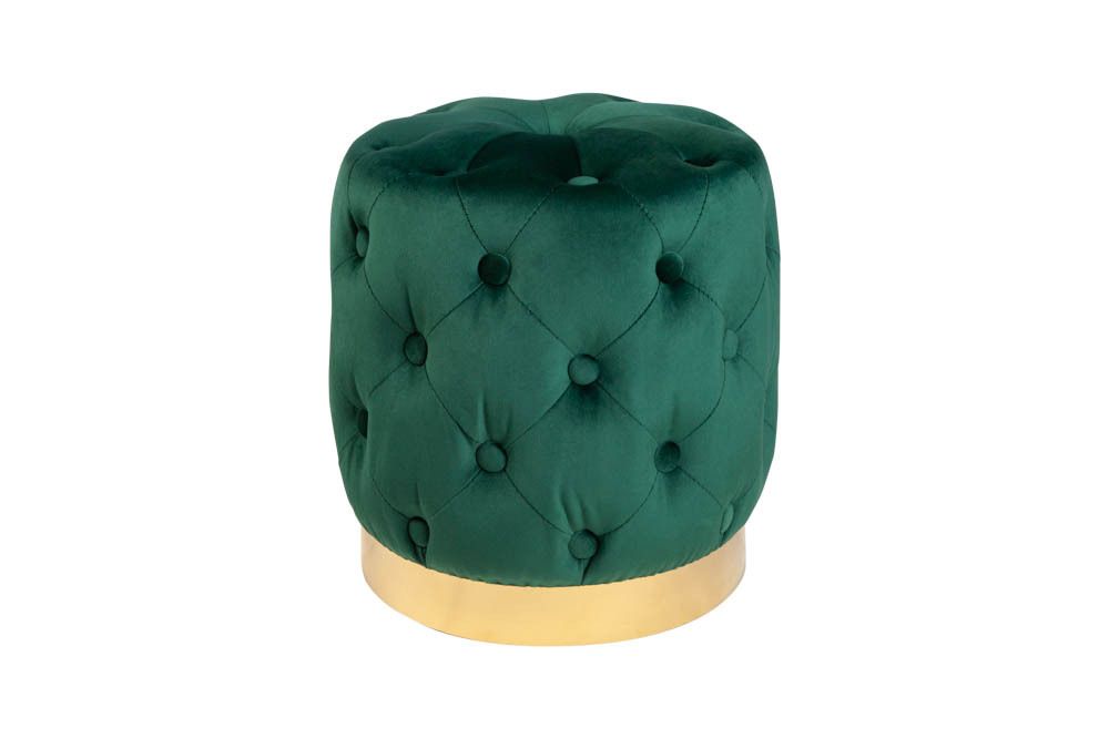 Design Hocker MODERN BAROCK 40cm dunkelgrün gold Samt Chesterfield