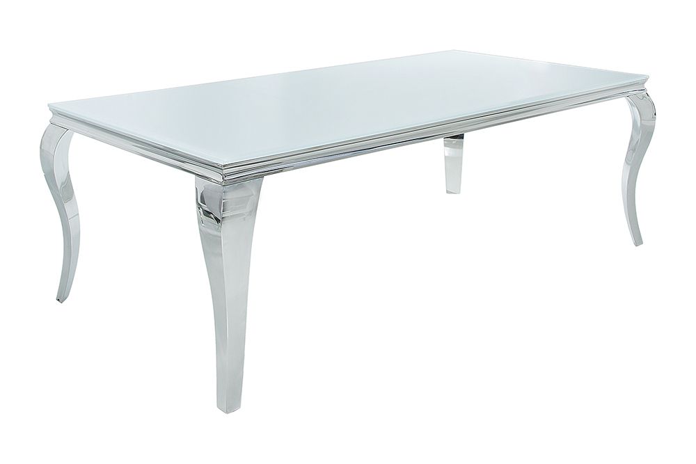 Design Esstisch MODERN BAROCK 200cm weiß Opalglas Tischplatte Edelstahl