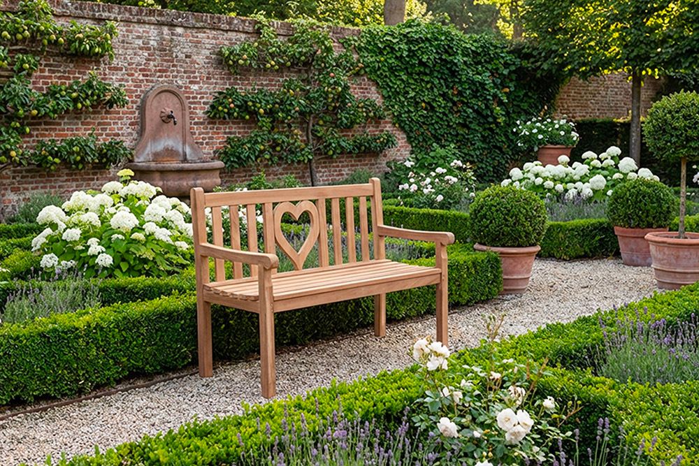 Massive Gartenbank EMPIRE TEAK Herz 120cm natur Teakholz