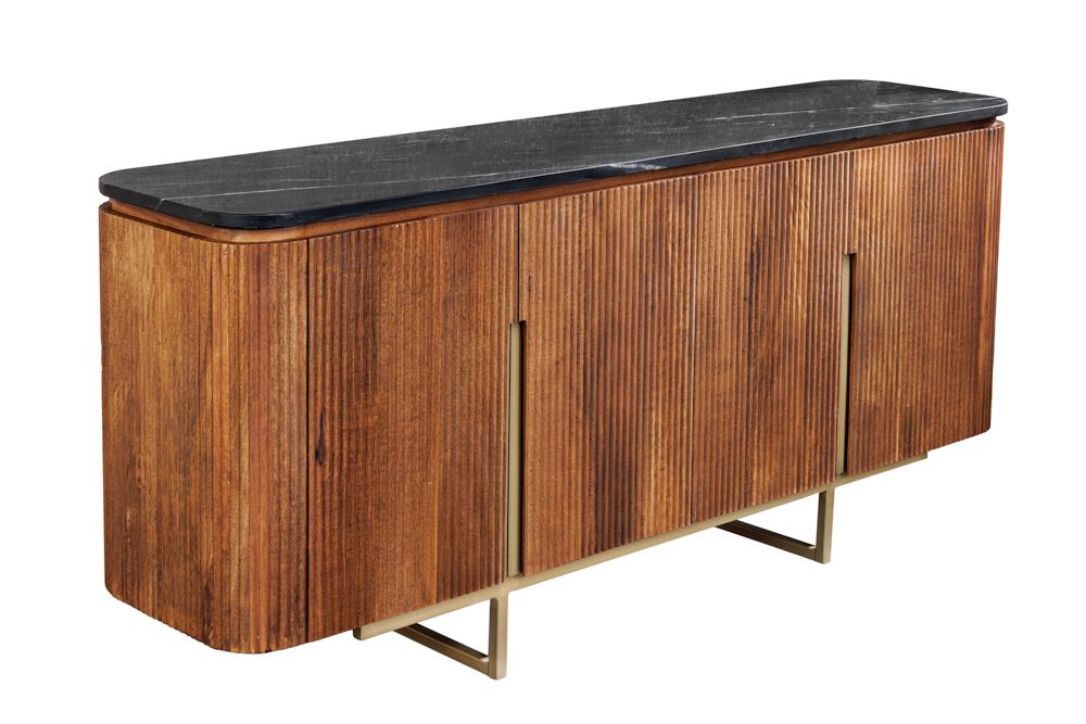 Design Sideboard GATSBY 160cm braun gold Mangoholz Marmor Metallgestell