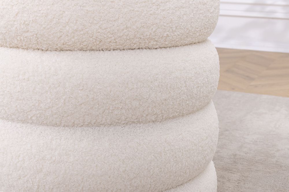 Runder Polsterhocker VOGUE 40cm weiß Bouclé mit Stauraum