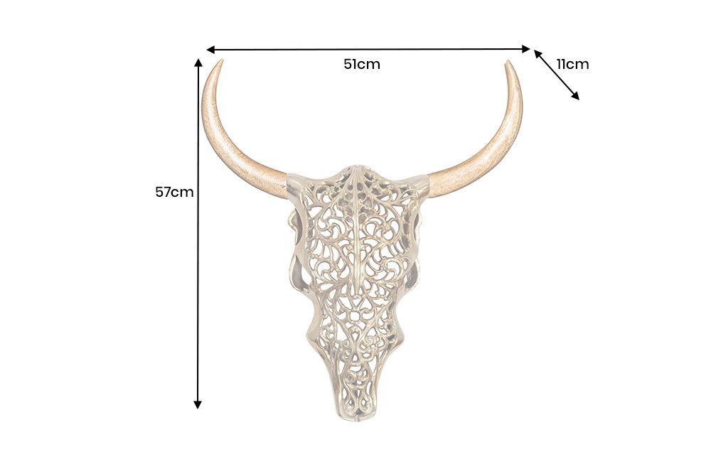 Extravagante Wanddekoration EXOTIC BULL 60cm gold Mangoholz Stierkopf